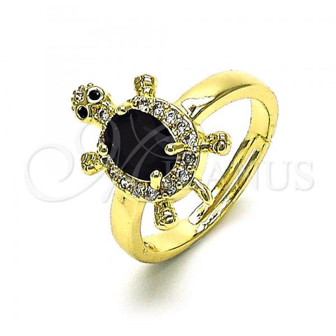 Oro Laminado Multi Stone Ring, Gold Filled Style Turtle Design, with Black Cubic Zirconia and White Micro Pave, Polished, Golden Finish, 01.284.0086.3