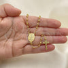 Oro Laminado Thin Rosary, Gold Filled Style Caridad del Cobre and Crucifix Design, Polished, Golden Finish, 09.09.0010.18