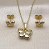Oro Laminado Earring and Pendant Adult Set, Gold Filled Style Butterfly Design, Polished, Golden Finish, 10.156.0515