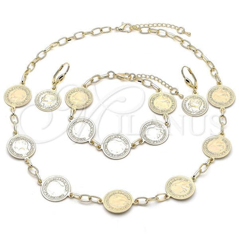 Oro Laminado Necklace, Bracelet and Earring, Gold Filled Style Rolo Design, Polished, Golden Finish, 06.372.0076