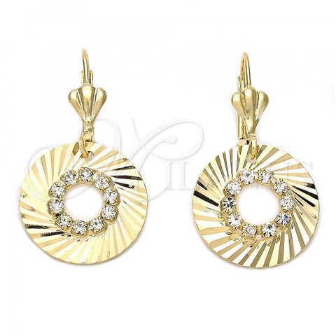Oro Laminado Dangle Earring, Gold Filled Style with White Cubic Zirconia, Diamond Cutting Finish, Golden Finish, 95.009