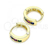 Oro Laminado Huggie Hoop, Gold Filled Style with Multicolor Cubic Zirconia, Polished, Golden Finish, 02.210.0641.4.12