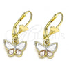 Oro Laminado Dangle Earring, Gold Filled Style Butterfly Design, Polished, Tricolor, 02.351.0090