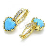 Oro Laminado Huggie Hoop, Gold Filled Style Heart Design, with Turquoise Cubic Zirconia and White Micro Pave, Polished, Golden Finish, 02.210.0505.4.15