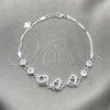 Sterling Silver Fancy Bracelet, Heart Design, with White Cubic Zirconia, Polished, Silver Finish, 03.400.0005.07