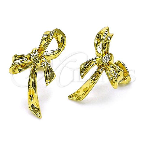 Oro Laminado Stud Earring, Gold Filled Style Bow Design, Polished, Golden Finish, 02.341.0205