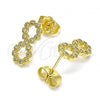 Oro Laminado Stud Earring, Gold Filled Style Infinite Design, with White Cubic Zirconia, Polished, Golden Finish, 02.156.0579