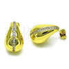 Oro Laminado Stud Earring, Gold Filled Style Teardrop Design, with White Micro Pave, Polished, Golden Finish, 02.368.0095