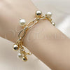 Oro Laminado Charm Bracelet, Gold Filled Style Ball Design, with Ivory Pearl, Polished, Golden Finish, 03.331.0333.07