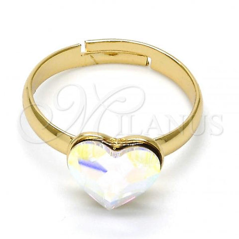 Oro Laminado Multi Stone Ring, Gold Filled Style Heart Design, with Aurore Boreale Swarovski Crystals, Polished, Golden Finish, 01.239.0002.6 (One size fits all)