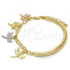 Oro Laminado Charm Bracelet, Gold Filled Style Dragon-Fly and Hollow Design, Diamond Cutting Finish, Tricolor, 03.63.1821.1.08