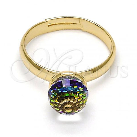 Oro Laminado Multi Stone Ring, Gold Filled Style Ball Design, with Vitrail Medium Swarovski Crystals, Polished, Golden Finish, 01.239.0006.5 (One size fits all)