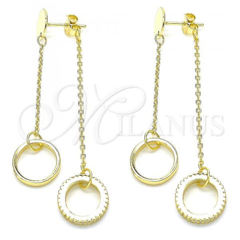 Sterling Silver Long Earring, Love Design, with White Cubic Zirconia, Polished, Golden Finish, 02.186.0204.1