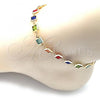Oro Laminado Fancy Anklet, Gold Filled Style with Multicolor Cubic Zirconia, Polished, Golden Finish, 03.326.0002.1.10