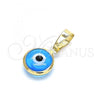 Oro Laminado Fancy Pendant, Gold Filled Style Evil Eye Design, Light Blue Resin Finish, Golden Finish, 05.63.1163.1