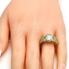Oro Laminado Wedding Ring, Gold Filled Style Duo Design, with White Cubic Zirconia, Polished, Golden Finish, 01.99.0081.08 (Size 8)