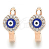 Sterling Silver Huggie Hoop, Evil Eye Design, with White Cubic Zirconia, Blue Enamel Finish, Rose Gold Finish, 02.336.0136.1.12