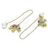 Oro Laminado Threader Earring, Gold Filled Style Elephant Design, with Multicolor Crystal, Polished, Golden Finish, 02.380.0089