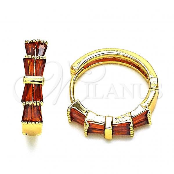 Oro Laminado Huggie Hoop, Gold Filled Style with Garnet Cubic Zirconia, Polished, Golden Finish, 02.210.0719.1.20