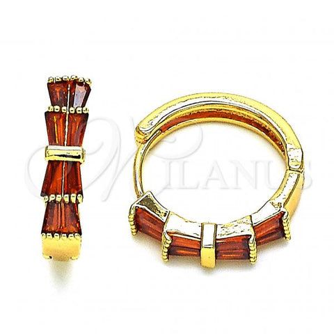 Oro Laminado Huggie Hoop, Gold Filled Style with Garnet Cubic Zirconia, Polished, Golden Finish, 02.210.0719.1.20