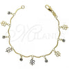Oro Laminado Charm Bracelet, Gold Filled Style Four-leaf Clover Design, with White Cubic Zirconia, Polished, Golden Finish, 03.63.0205.07