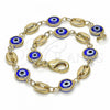 Oro Laminado Fancy Bracelet, Gold Filled Style Evil Eye Design, Blue Resin Finish, Golden Finish, 03.326.0012.2.08