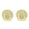 Oro Laminado Stud Earring, Gold Filled Style Hand of God Design, with White Micro Pave, Polished, Golden Finish, 02.156.0445