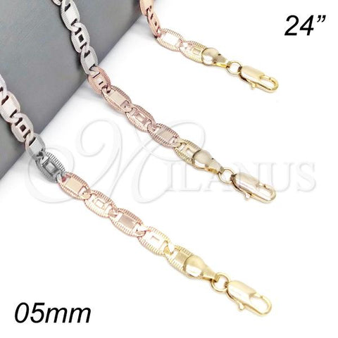 Oro Laminado Basic Necklace, Gold Filled Style Pave Mariner Design, Polished, Golden Finish, 04.319.0011.24