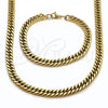 Stainless Steel Necklace and Bracelet, Miami Cuban Design, Polished, Golden Finish, 06.278.0016.1