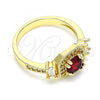 Oro Laminado Multi Stone Ring, Gold Filled Style with Garnet and White Cubic Zirconia, Polished, Golden Finish, 01.221.0013.09