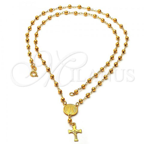 Oro Laminado Medium Rosary, Gold Filled Style Caridad del Cobre and Crucifix Design, Golden Finish, 03.16.0021