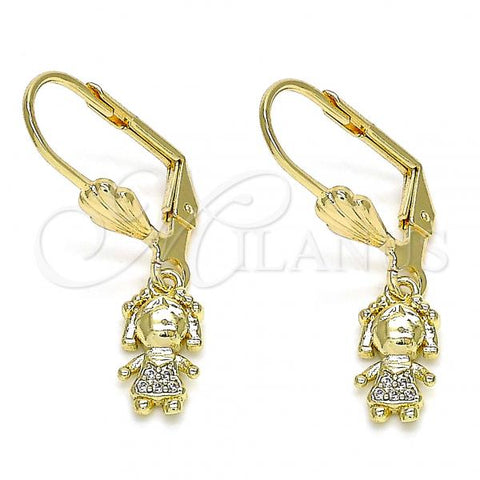 Oro Laminado Dangle Earring, Gold Filled Style Little Girl Design, with White Micro Pave, Polished, Golden Finish, 02.316.0064