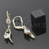 Oro Laminado Dangle Earring, Gold Filled Style with White Cubic Zirconia, Polished, Golden Finish, 5.073.009