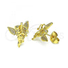 Oro Laminado Stud Earring, Gold Filled Style Angel Design, with White Micro Pave, Polished, Golden Finish, 02.156.0642