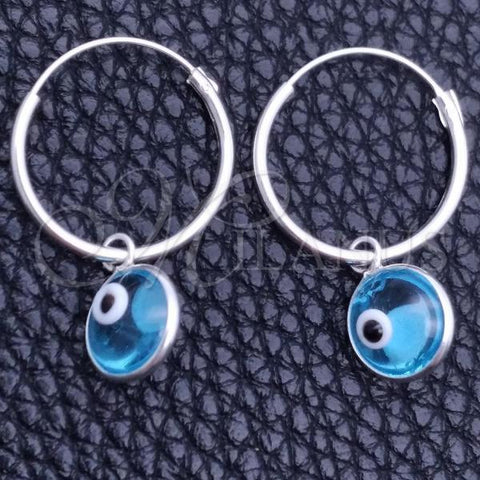 Sterling Silver Small Hoop, Evil Eye Design, with Blue Topaz Crystal, Polished, Silver Finish, 02.402.0003.15