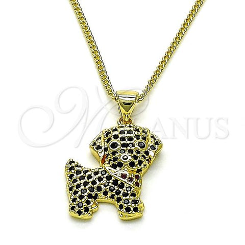 Oro Laminado Pendant Necklace, Gold Filled Style Dog Design, with Black and Ruby Micro Pave, Polished, Golden Finish, 04.195.0071.18