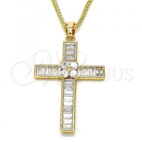 Oro Laminado Pendant Necklace, Gold Filled Style Cross Design, with White Cubic Zirconia, Polished, Golden Finish, 04.210.0031.18