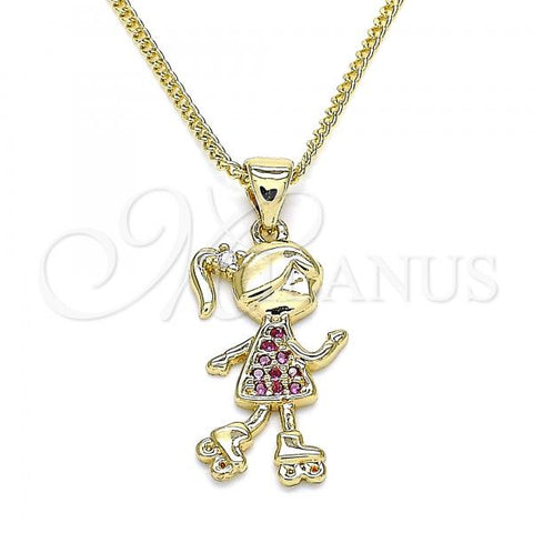 Oro Laminado Pendant Necklace, Gold Filled Style Little Girl Design, with White Micro Pave, Polished, Golden Finish, 04.156.0280.20