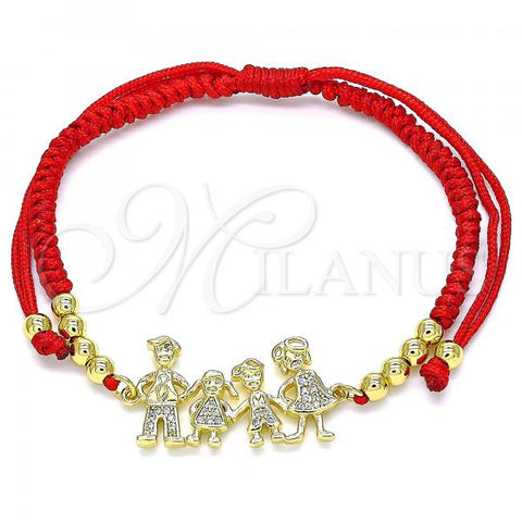 Oro Laminado Adjustable Bolo Bracelet, Gold Filled Style Little Girl and Little Boy Design, with White Micro Pave, Polished, Golden Finish, 03.299.0090.12