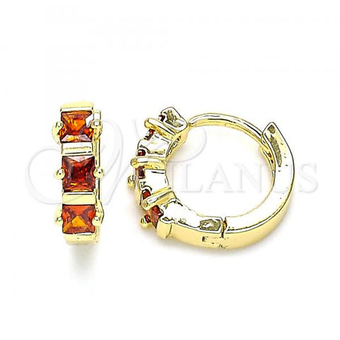 Oro Laminado Huggie Hoop, Gold Filled Style with Garnet Cubic Zirconia, Polished, Golden Finish, 02.210.0654.15