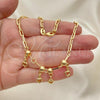 Oro Laminado Charm Anklet , Gold Filled Style Heart and Ball Design, Polished, Golden Finish, 03.32.0614.10
