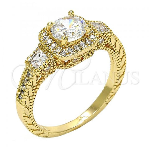 Oro Laminado Multi Stone Ring, Gold Filled Style with White Cubic Zirconia, Polished, Golden Finish, 01.94.0005.08 (Size 8)