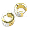 Stainless Steel Huggie Hoop, with White Crystal, Polished, Golden Finish, 02.384.0016.12
