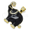 Oro Laminado Fancy Pendant, Gold Filled Style Elephant Design, with White Micro Pave, Black Enamel Finish, Golden Finish, 05.362.0003.5