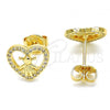 Oro Laminado Stud Earring, Gold Filled Style Heart and Little Girl Design, with White Micro Pave, Polished, Golden Finish, 02.156.0331
