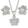 Rhodium Plated Earring and Pendant Adult Set, Flower Design, with White Cubic Zirconia, Polished, Rhodium Finish, 10.106.0009.1