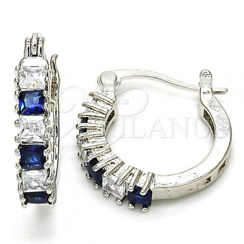 Rhodium Plated Small Hoop, with Sapphire Blue and White Cubic Zirconia, Polished, Rhodium Finish, 02.210.0280.7.15