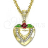 Oro Laminado Fancy Pendant, Gold Filled Style Heart and Flower Design, with White Crystal, Polished, Golden Finish, 05.351.0086
