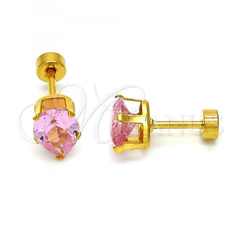 Stainless Steel Stud Earring, Teardrop Design, with Pink Cubic Zirconia, Polished, Golden Finish, 02.271.0023.4