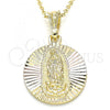 Oro Laminado Religious Pendant, Gold Filled Style Guadalupe Design, Diamond Cutting Finish, Tricolor, 05.351.0064